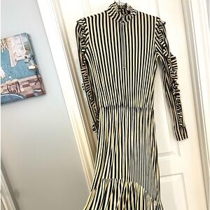 Zara Black and Cream Long Sleeve Striped Maxi Dress
